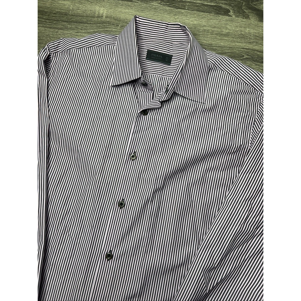 Prada Dress Shirt Men 41 16 Multi Striped Designer Made in Italy - Picture 3 of 4